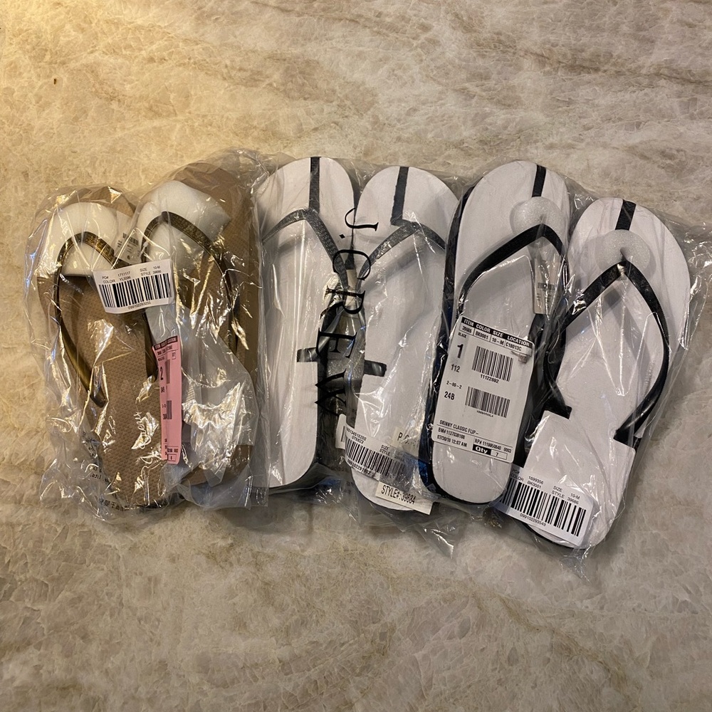 NWT. Three Pair J Crew Flip Flops -  All Size 10